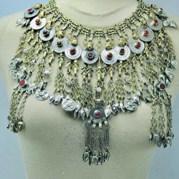 Vintage Afghan Necklace Embellished with Fish Motifs, Oversized Chokers - Picture 6 of 10